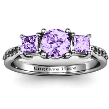 Three Stone Eternity Ring with Twin Accent Rows Three Stone Eternity Ring with Twin Accent Rows