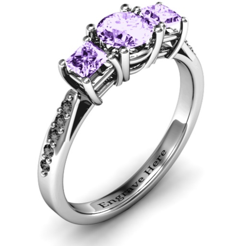 Three stone eternity ring with twin accent rows