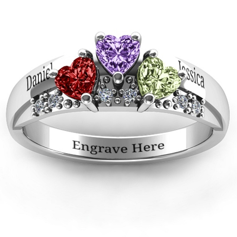 Tripartite Heart Gemstone Ring with Accents - View 2 Tripartite heart gemstone ring with accent stones view
