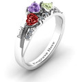 Tripartite Heart Gemstone Ring with Accents - View 3 Tripartite heart gemstone ring with accent stones detail