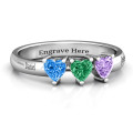 Triple Heart Stone Ring with three heart-cut stones in a row