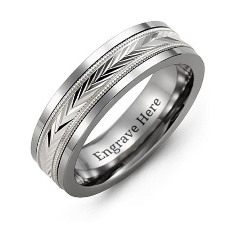 Men's Tungsten Diamond-Cut Inlay Band Ring Men's tungsten diamond-cut inlay band ring