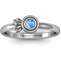 Twin Leaf Ring with two leaves and a round bezel-set gemstone