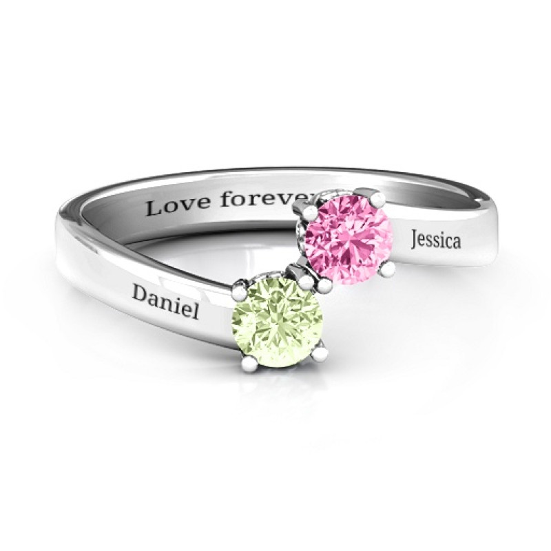 Two-stone ring with filigree settings and bypass band