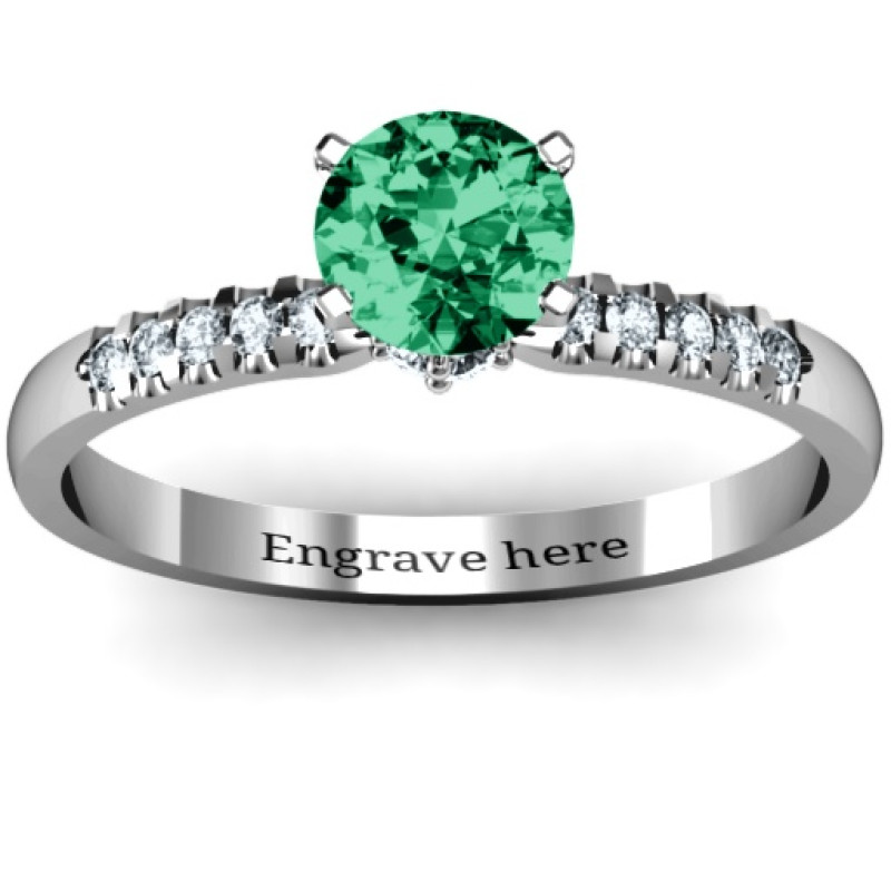 V Head Round Stone Ring with Seated Accent Stones - Alternate View V head round stone ring with seated accent stones, alternate view