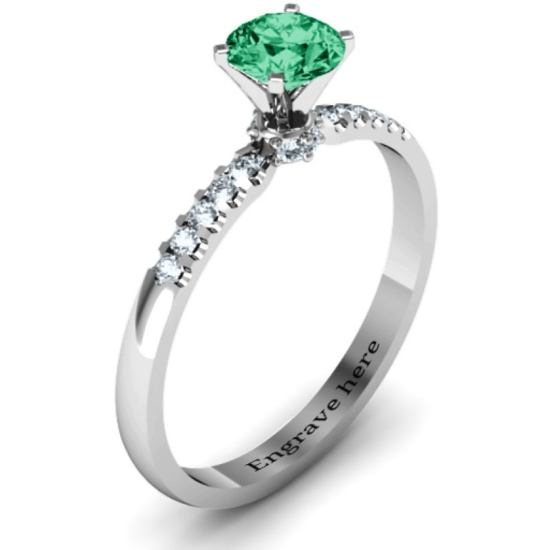 V Head Round Stone Ring with Seated Accent Stones - Alternate View V head round stone ring with seated accent stones, alternate view