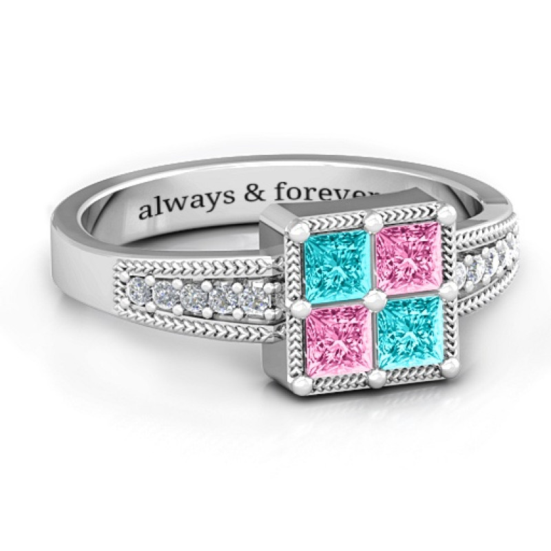 Vintage Princess Cut Ring with Shoulder Accents Vintage princess cut ring with square centre and shoulder accents