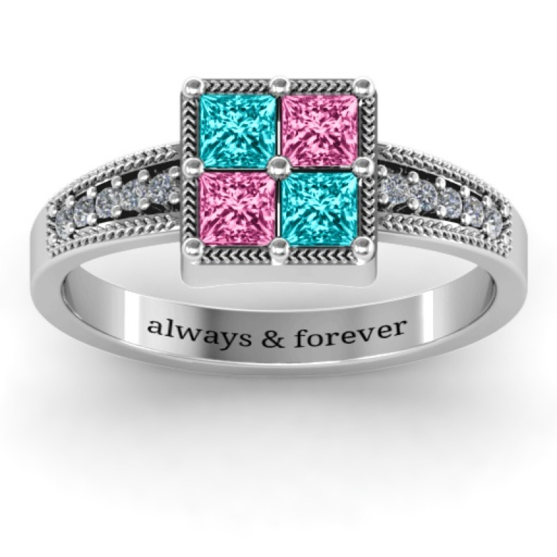 Vintage Princess Cut Ring with Shoulder Accents - Image 2 Vintage princess cut ring with square centre and shoulder accents