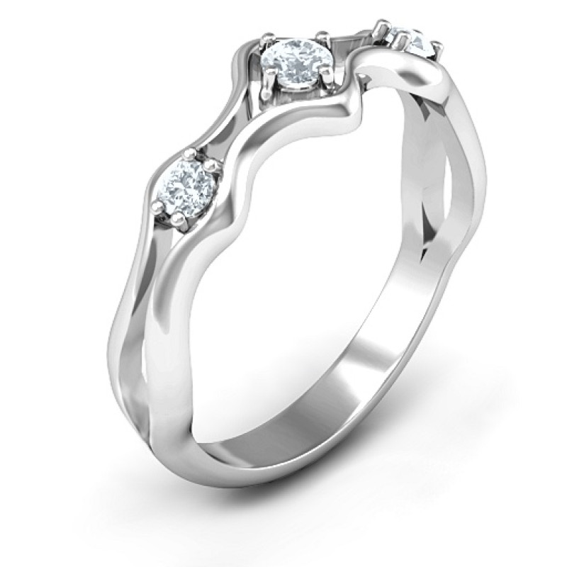 Wavy Trio Ring Wavy Trio Ring with three round stone settings