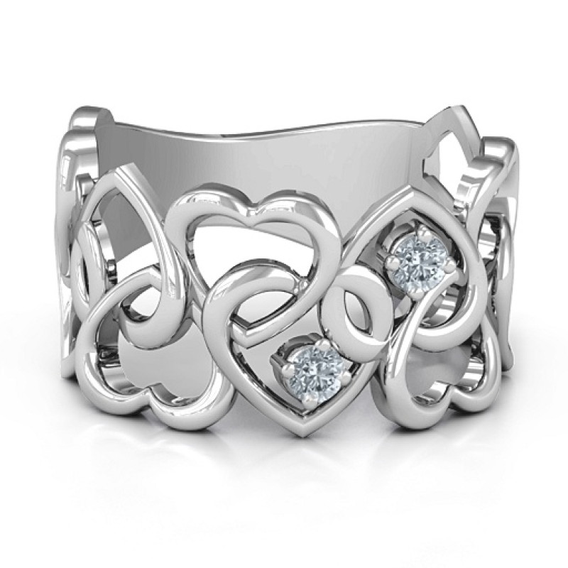 Your Heart and Mine Ring Your Heart and Mine Ring with heart-shaped cutouts and two round birthstones