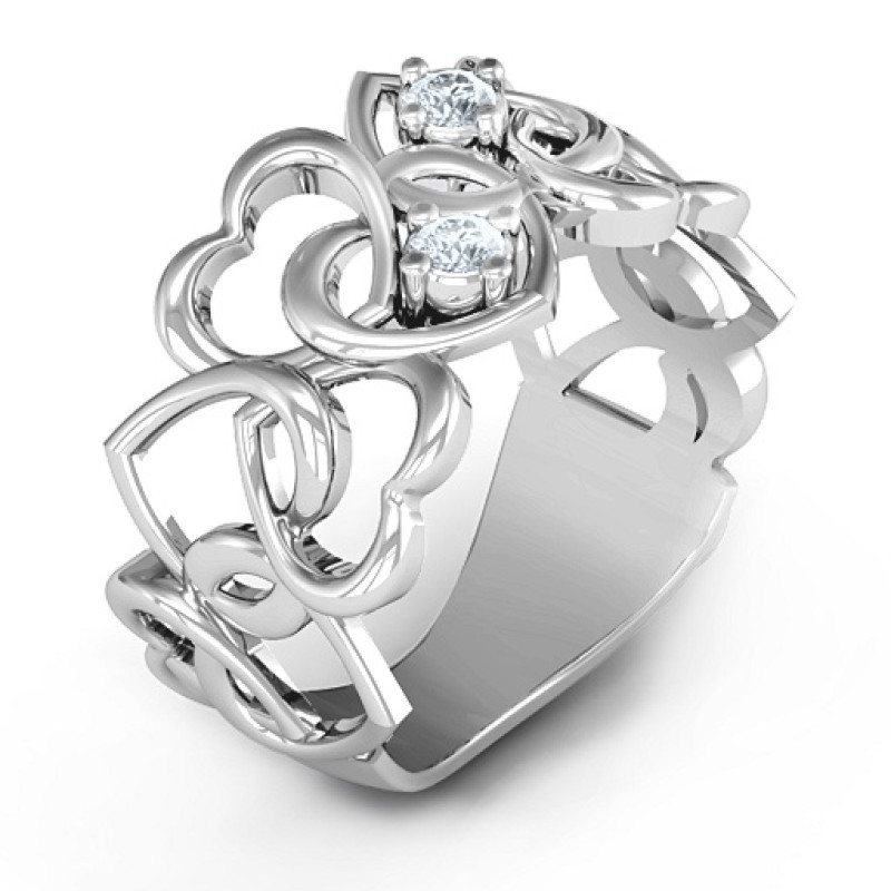 Your Heart and Mine Ring Your Heart and Mine Ring with heart-shaped cutouts and two round birthstones
