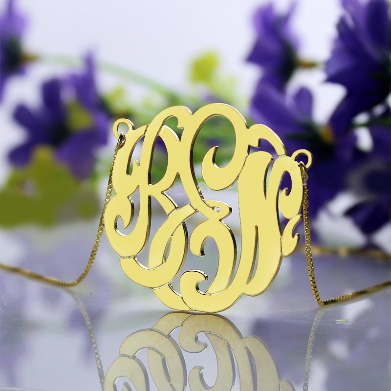 Hand-Painted 18ct Gold Plated Monogram Necklace Hand-painted 18ct gold plated large monogram necklace with scripted initials