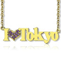 I Love You Name Necklace with Birthstone 18ct gold plated I Love You personalised name necklace with birthstone
