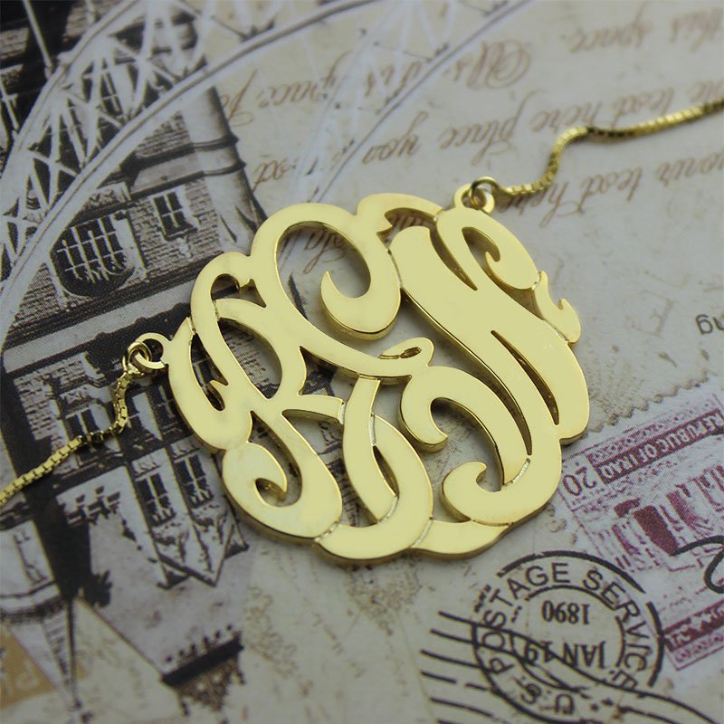 Hand-Painted 18ct Gold Plated Monogram Necklace Hand-painted 18ct gold plated large monogram necklace with scripted initials