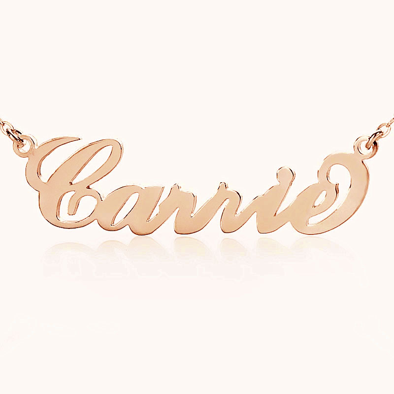 Personalised Carrie name necklace in 18ct solid rose gold