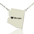 Custom Arizona State Heart Name Necklace Custom Arizona state shaped heart name necklace product image