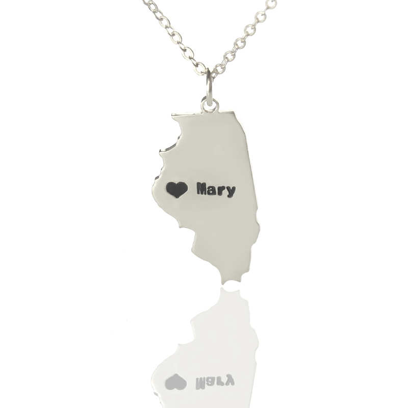 Personalised Illinois State Heart Name Necklace Personalised Illinois state shaped heart name necklace
