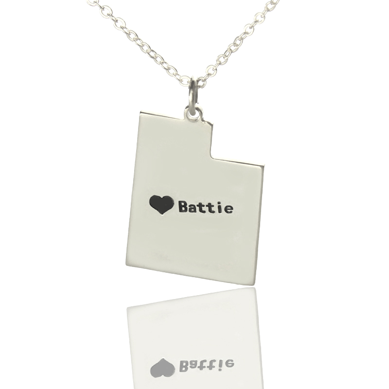 Utah State Heart Name Necklace in Silver Utah state heart name necklace in silver