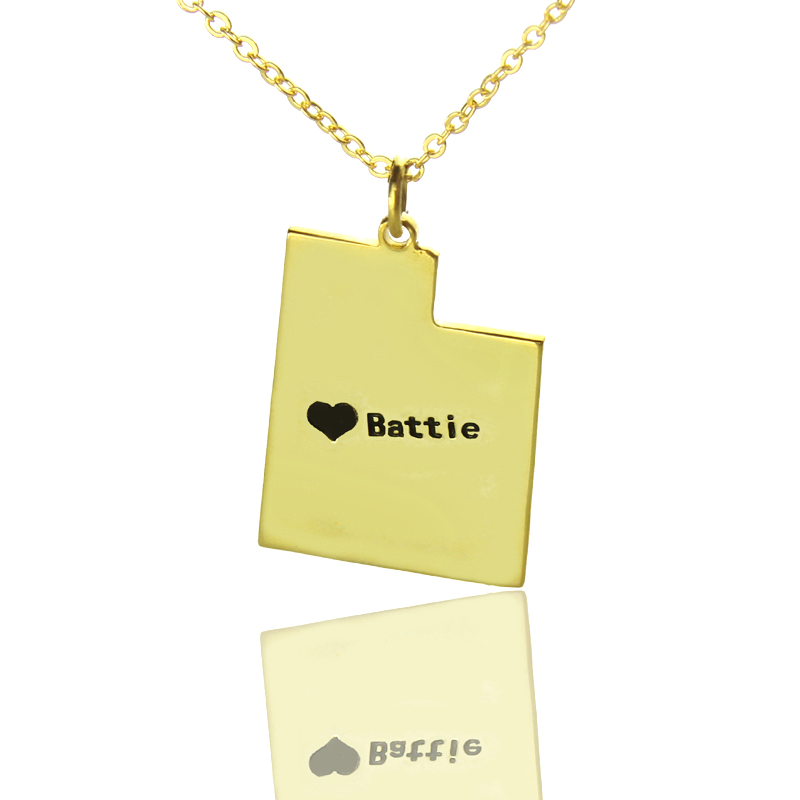 Custom Utah State Heart Name Necklace Gold-coloured Utah state-shaped necklace with heart and name detail
