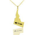 Idaho State Map Heart Name Necklace Gold Idaho state map necklace with heart and name design