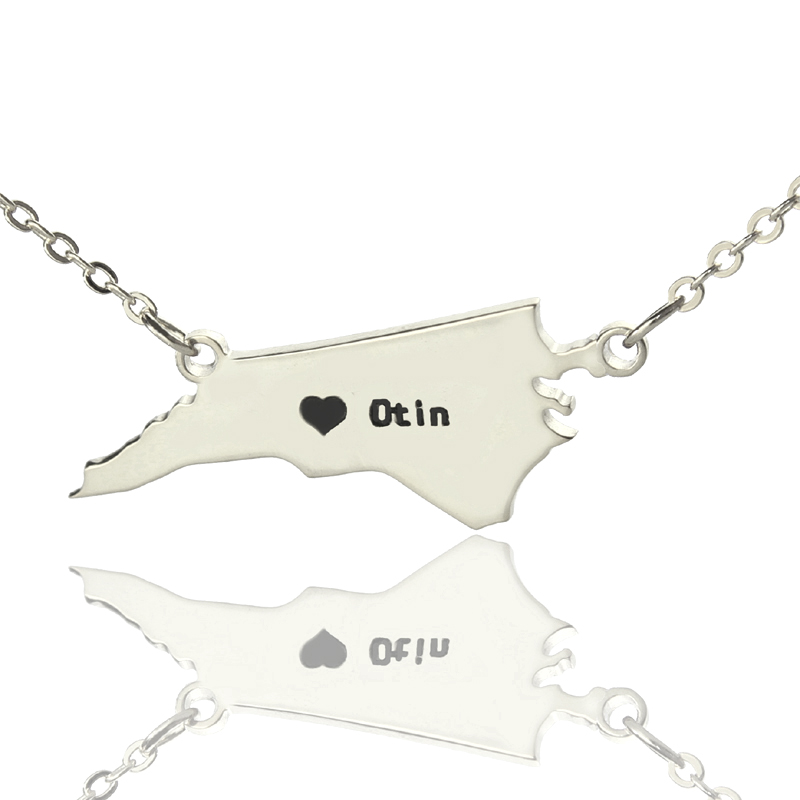 Personalised North Carolina Map Name Necklace Personalised North Carolina state map name necklace with heart detail