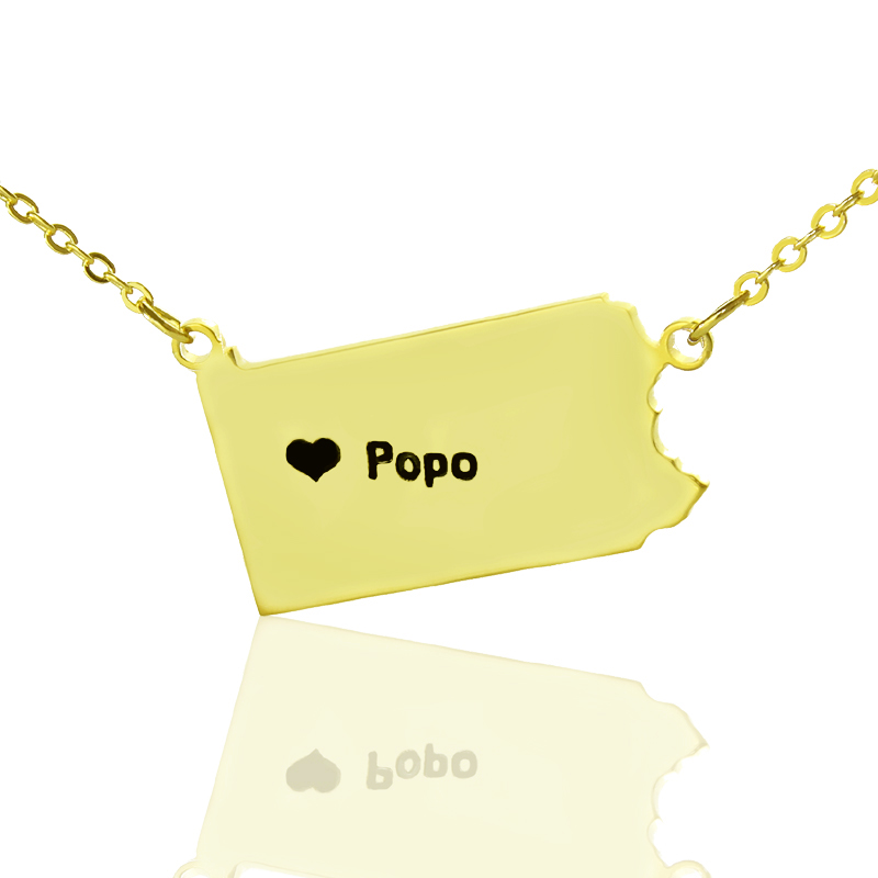 Personalised Pennsylvania State Map Heart Name Necklace Personalised Pennsylvania state map necklace with heart and name detail