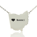 Custom Ohio State Map Heart Name Necklace Custom Ohio state map necklace with heart and name detail