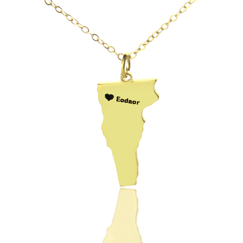 Custom Vermont Map Heart Name Necklace Custom Vermont state map necklace with heart and name detail