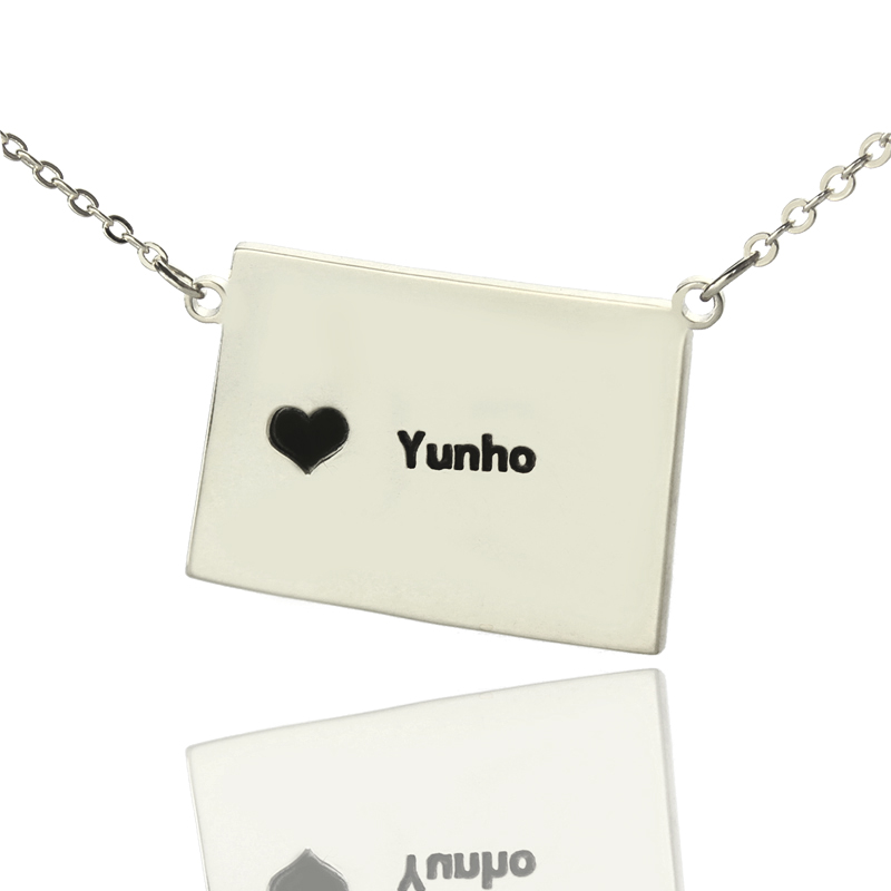 Wyoming State Map Heart Name Necklace Wyoming state map heart name necklace in silver