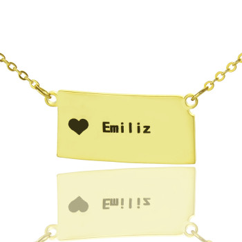 Custom Kansas State Shaped Necklaces With Heart Name Gold Plated
