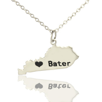 Custom Kentucky State Shaped Necklaces With Heart Name Silver