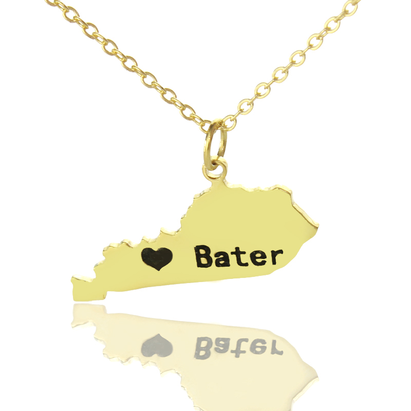 Custom Kentucky Heart Name Necklace Custom Kentucky state-shaped heart name necklace in gold colour
