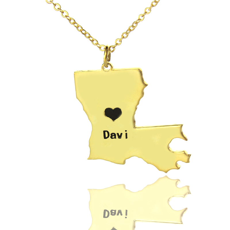Custom Louisiana State Heart Name Necklace Custom Louisiana state-shaped heart name necklace in gold colour