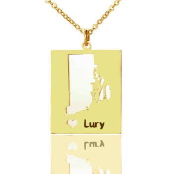 Personalised Rhode State Dog Tag With Heart Name Gold Plated