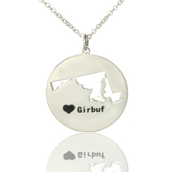 Custom Maryland Disc State Necklaces With Heart Name Silver