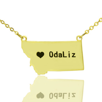 Custom Montana State Shaped Necklaces With Heart Name Gold Plated