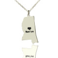 Mississippi State Heart Name Necklace in Silver Mississippi state-shaped heart name necklace in silver