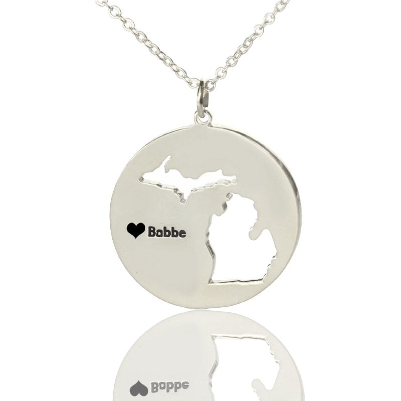 Custom Michigan Heart Name Necklace Custom Michigan heart name necklace in silver
