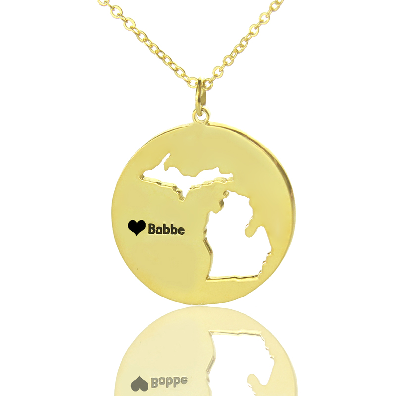 Custom Michigan State Heart Name Necklace Custom Michigan state heart name necklace in gold colour