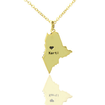 Custom Maine State Shaped Necklaces With Heart Name Gold Plated