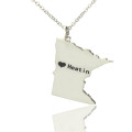 Custom Minnesota State Heart Name Necklace Custom Minnesota state shaped heart name necklace in silver
