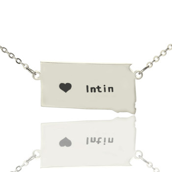 South Dakota State Shaped Necklaces With Heart Name Silver