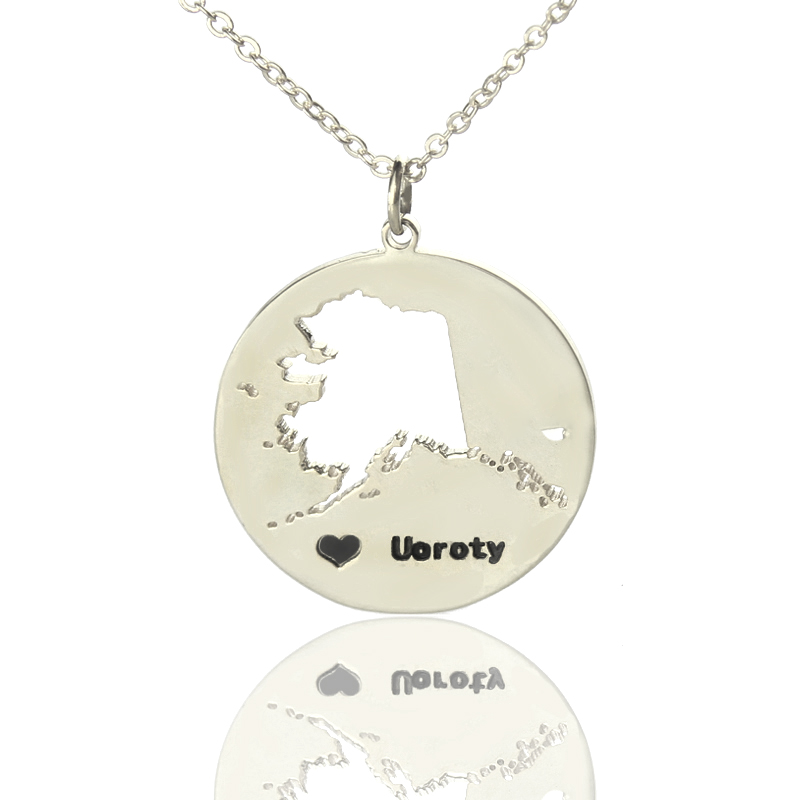 Custom Alaska Heart Name Necklace Custom Alaska state necklace with heart and name detail