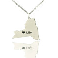 Personalised New York State Heart Name Necklace Personalised New York state-shaped heart name necklace in silver
