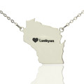 Custom Wisconsin State Heart Name Necklace Custom Wisconsin state-shaped heart and name necklace