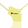 Custom Wisconsin State Heart Name Necklace Custom Wisconsin state-shaped heart name necklace in gold colour