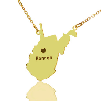 Custom West Virginia State Shaped Necklaces With Heart Name Gold