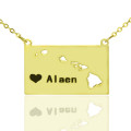 Custom Hawaii State Heart Name Necklace Custom Hawaii state-shaped heart name necklace