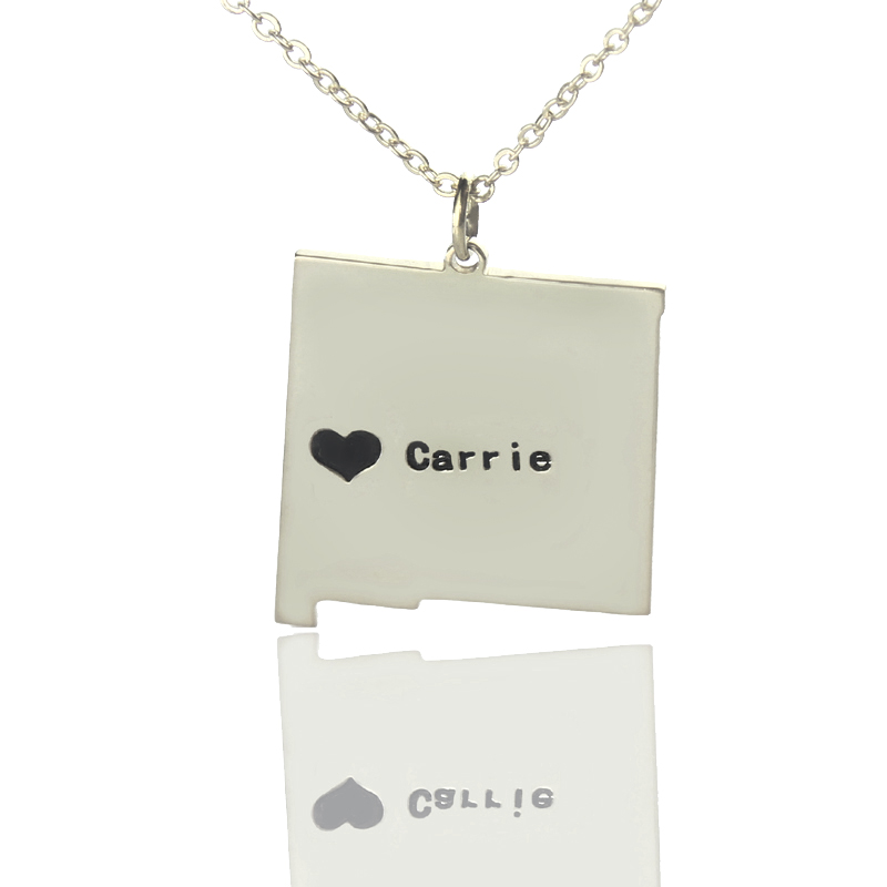 Custom New Mexico State Heart Name Necklace Custom New Mexico state-shaped heart name necklace
