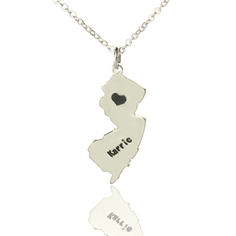 Custom New Jersey State Heart Name Necklace Custom New Jersey state-shaped heart name necklace